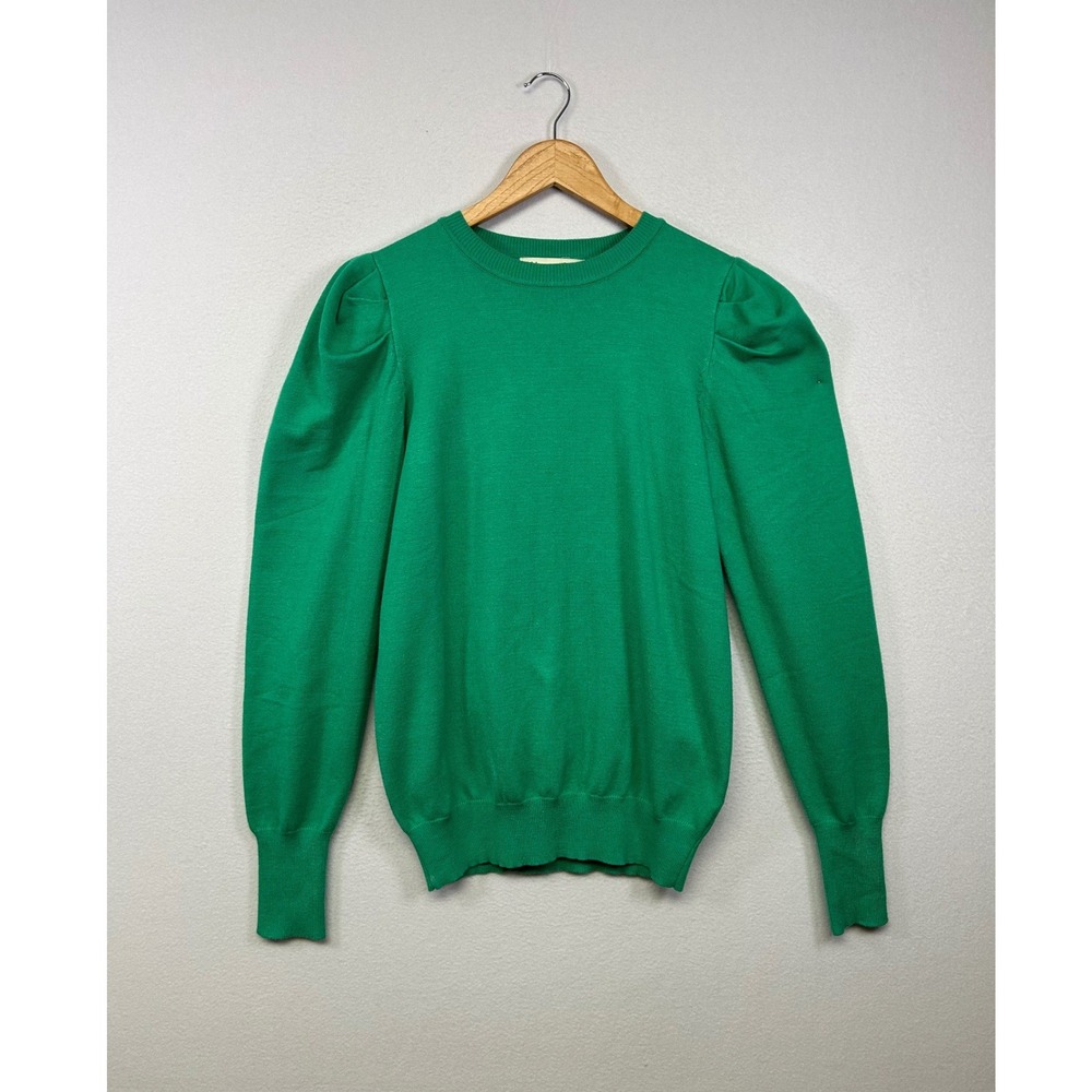 Puff Shoulder Vine & Love Womens Large Green Crew Neck Pleated Sleeve Sweater